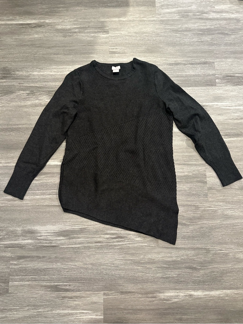 Chico's Charcoal Gray Asymmetrical Hem Knit Ribbed Sweater Small